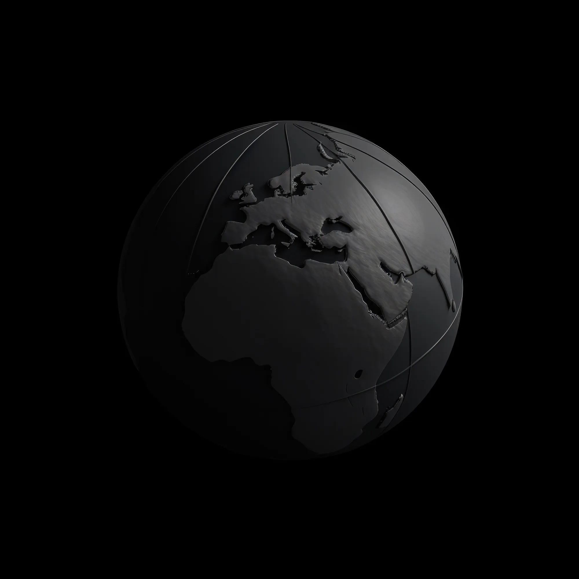 Black textured globe showing Europe, Africa, and part of Asia on a black background.